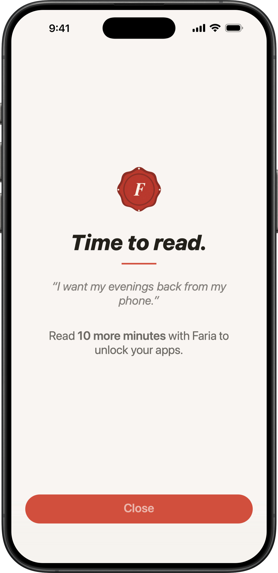 Faria shielding a distracting app until the reading goal is complete