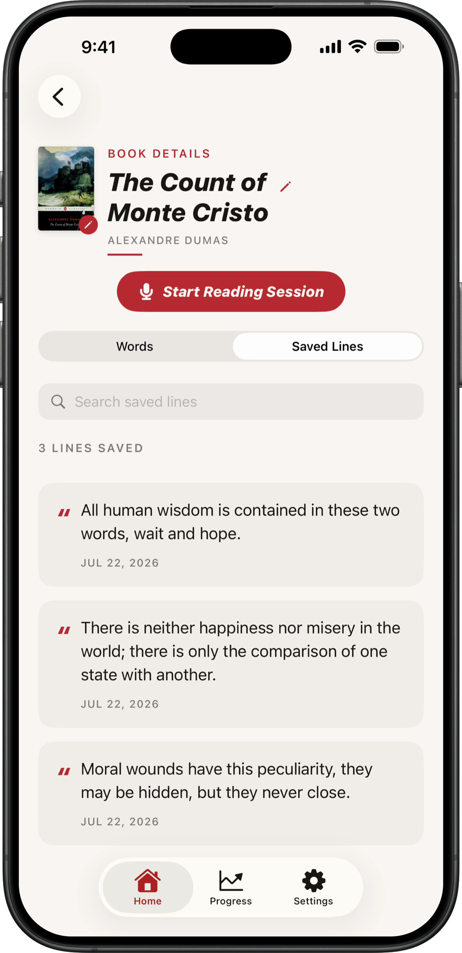 Saved lines from The Count of Monte Cristo collected in Faria
