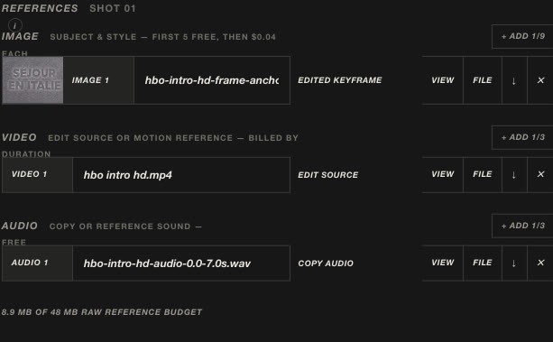 The shot in the studio: the edited keyframe, the ident as edit source, its soundtrack copied